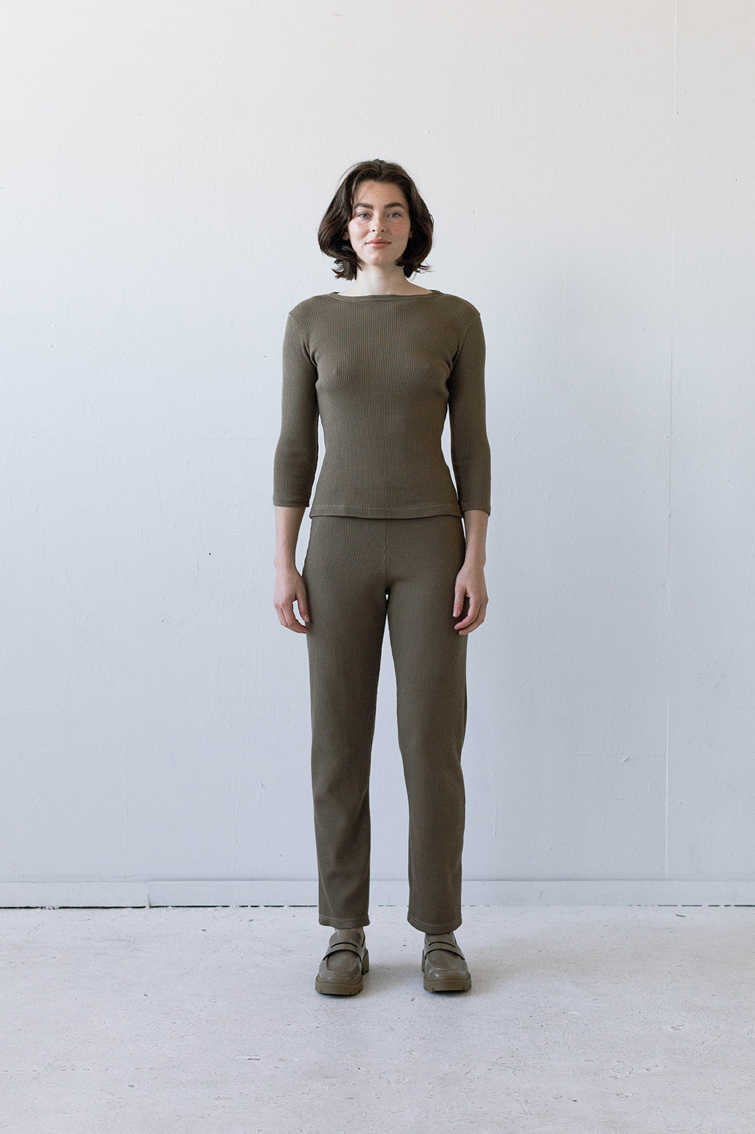 SAMPLE SALE - Elio Lounge Pant in Camel Rib Knit - SMALL/STANDARD