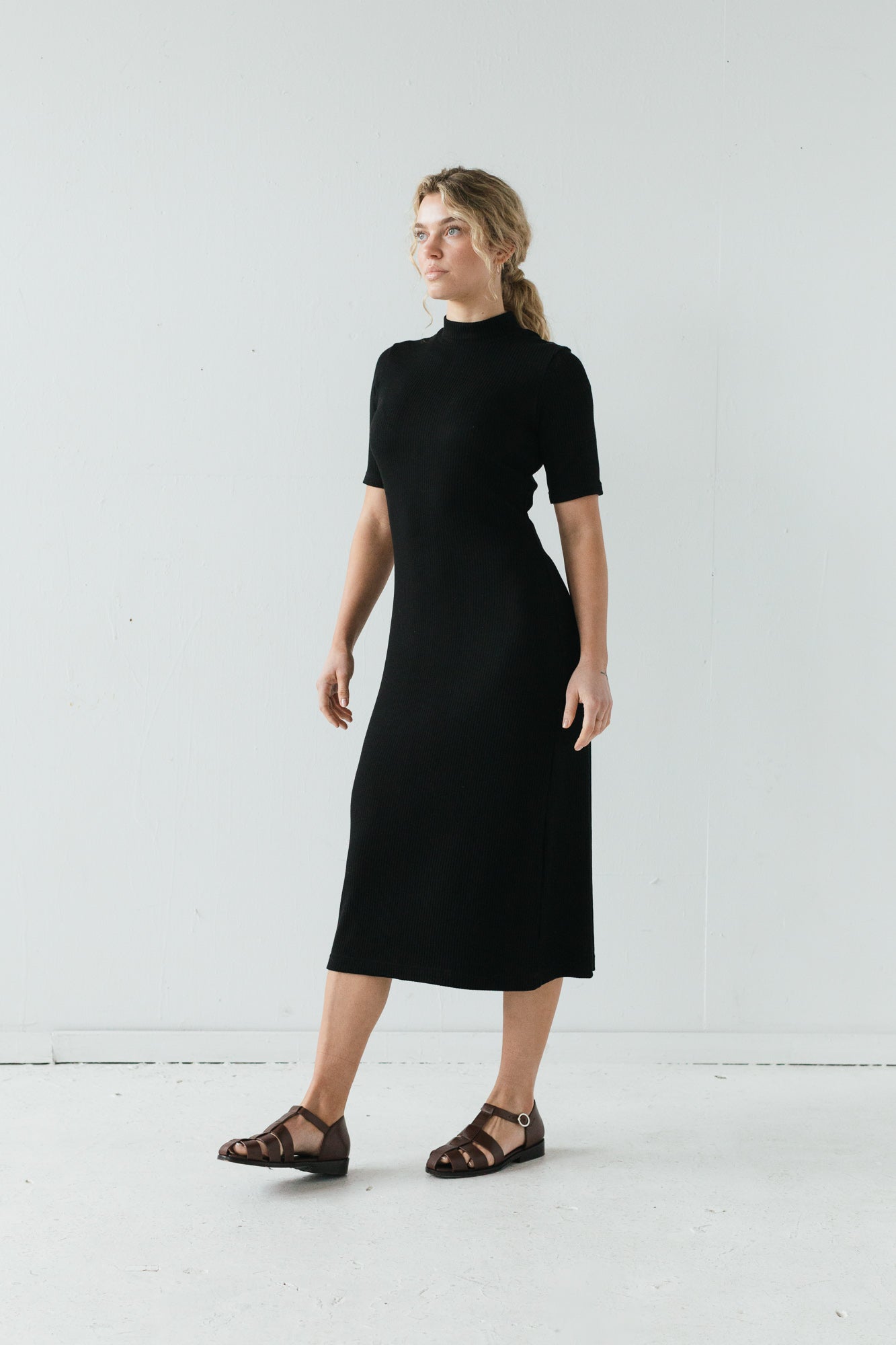 Mika Dress in Black Rib Knit