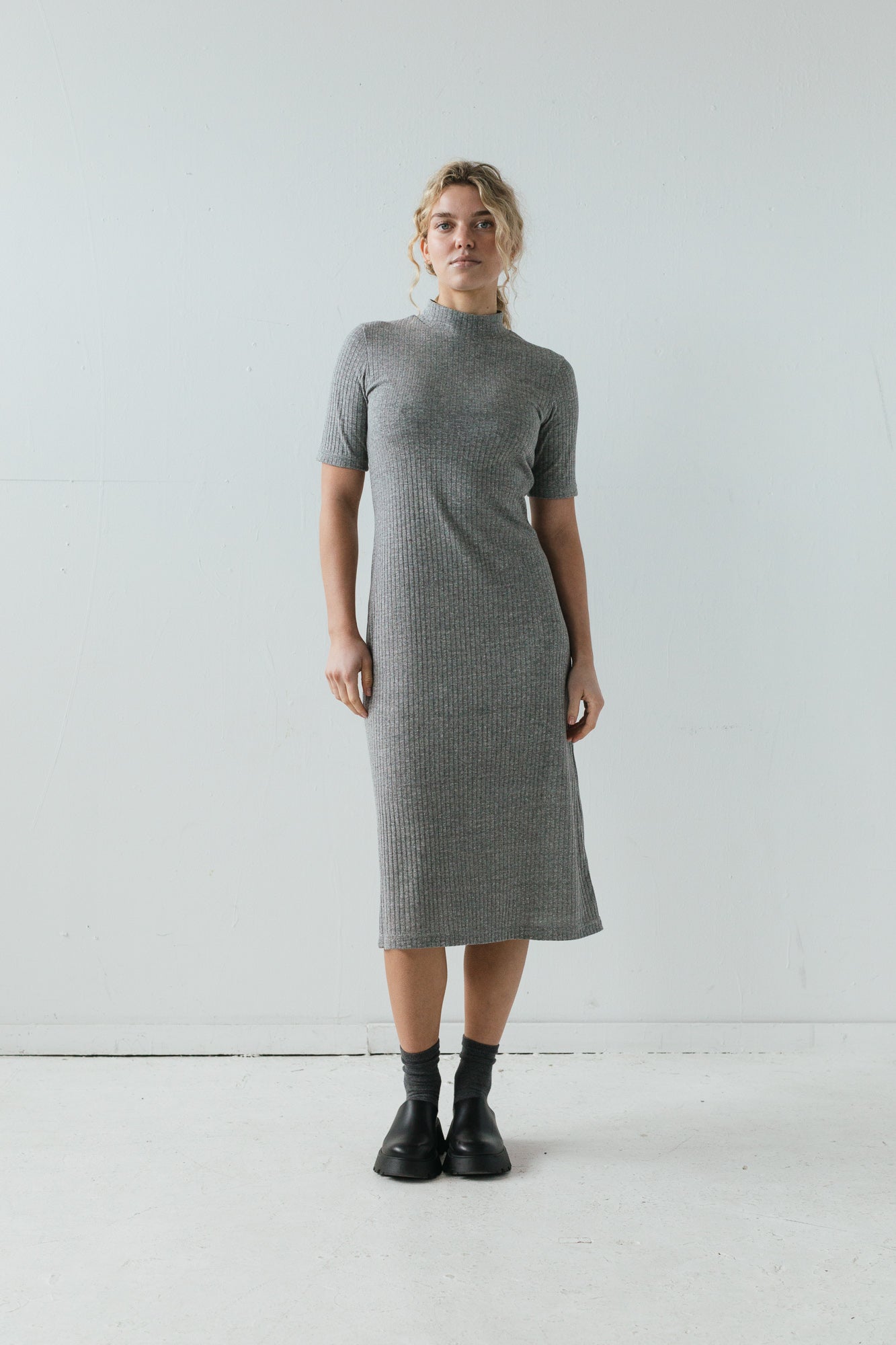 Mika Dress in Heather Gray Rib