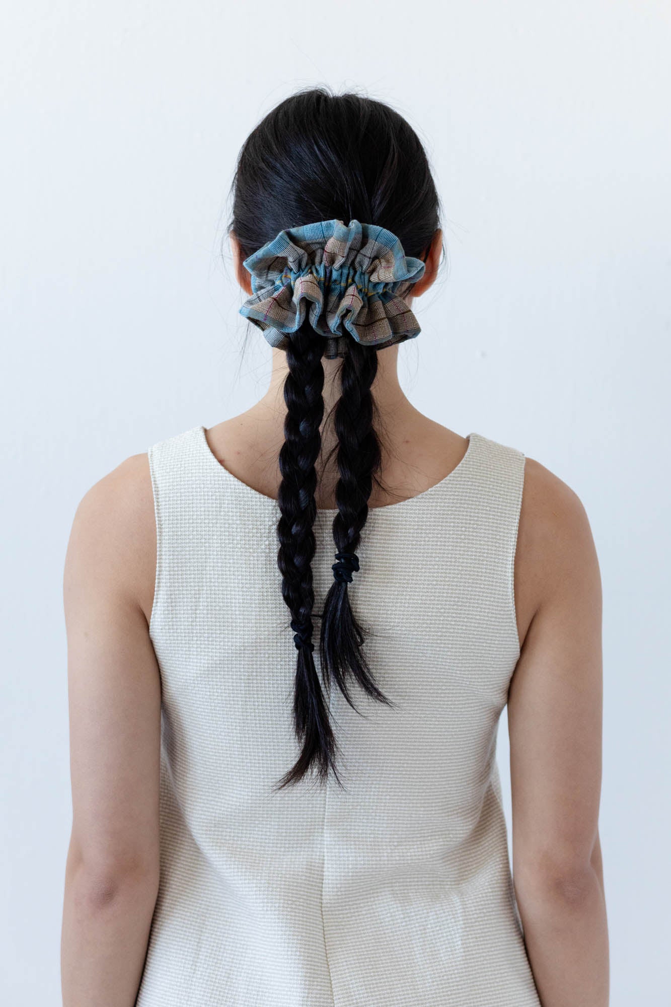 SAMPLE SALE - Ruffle Scrunchie in Teal Plaid