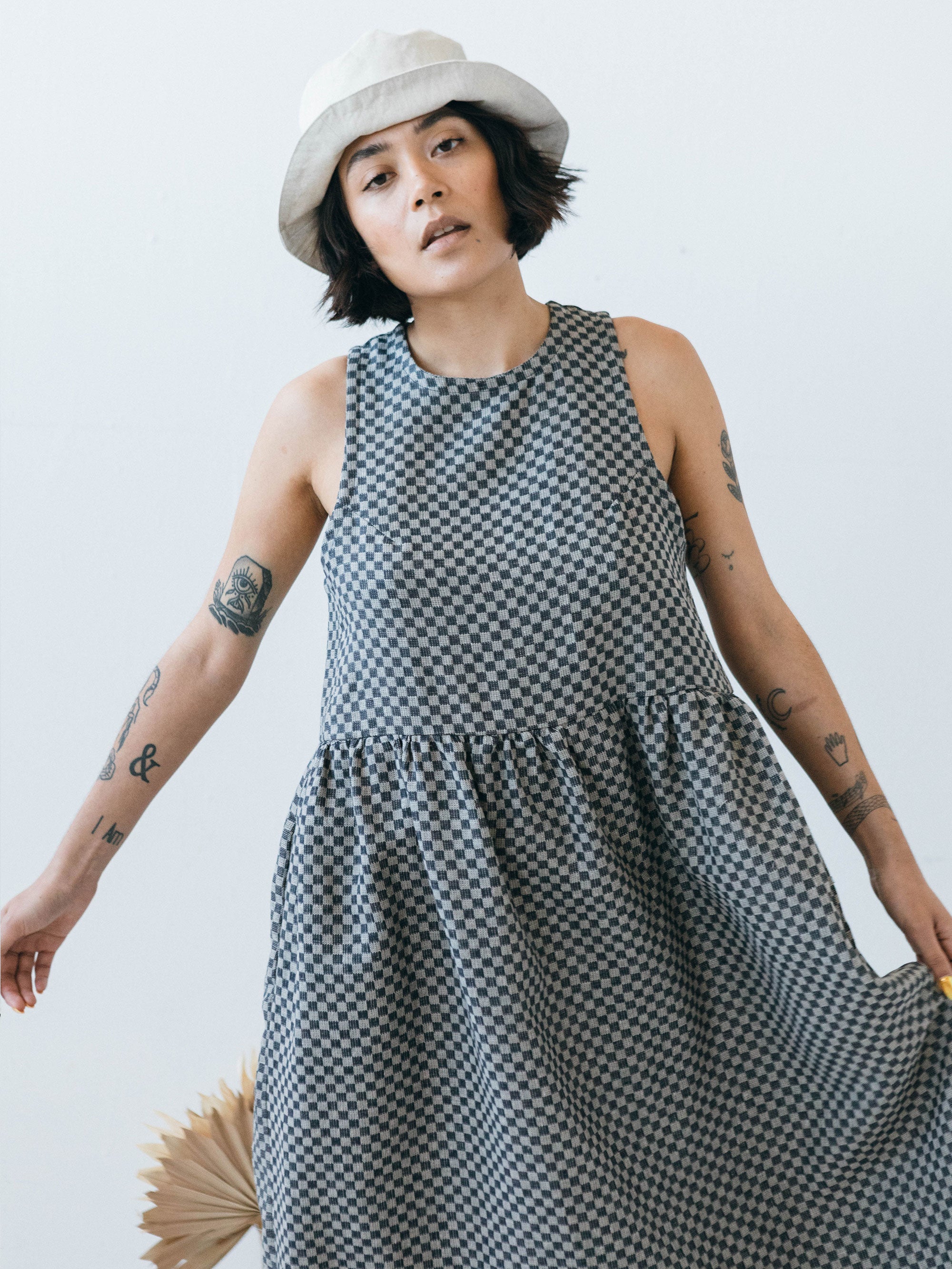 Mercato Dress in Checkerboard Linen