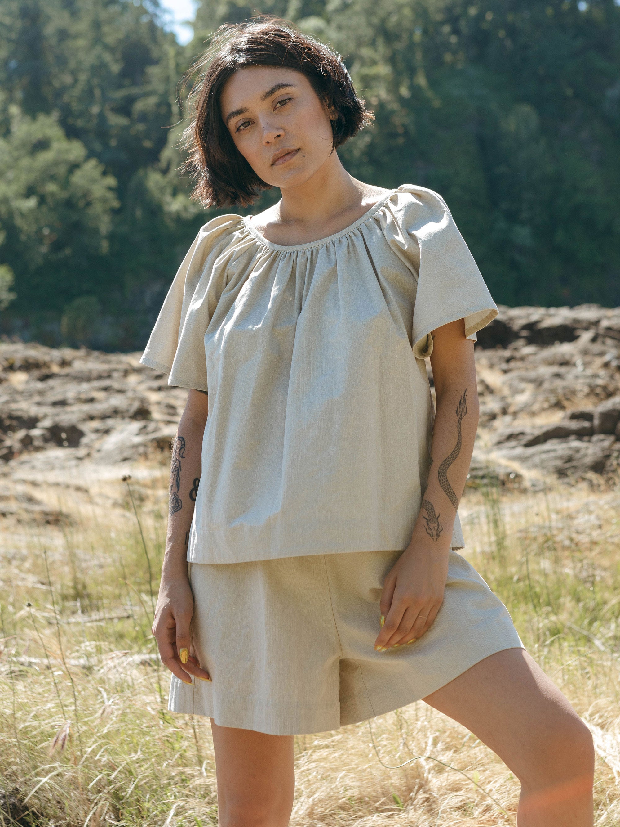 SAMPLE SALE - Prisca Top in Natural Twill - MEDIUM