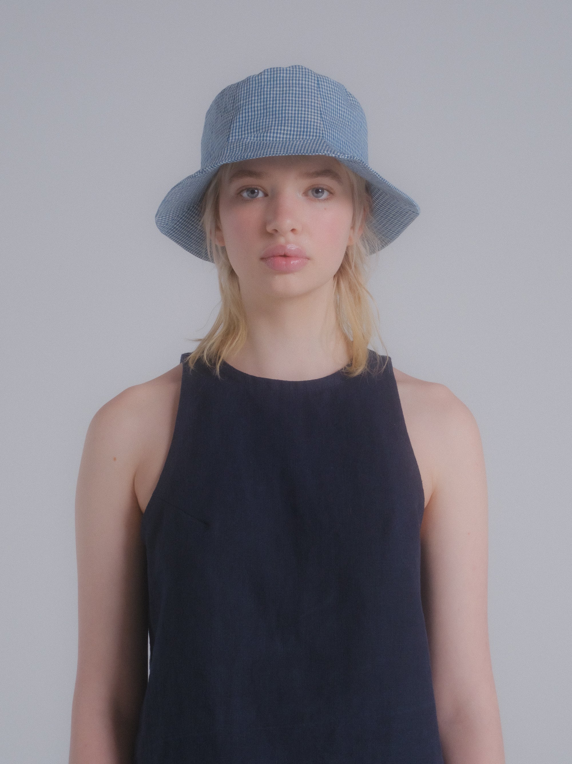 Tulip Hat in Teal Seersucker