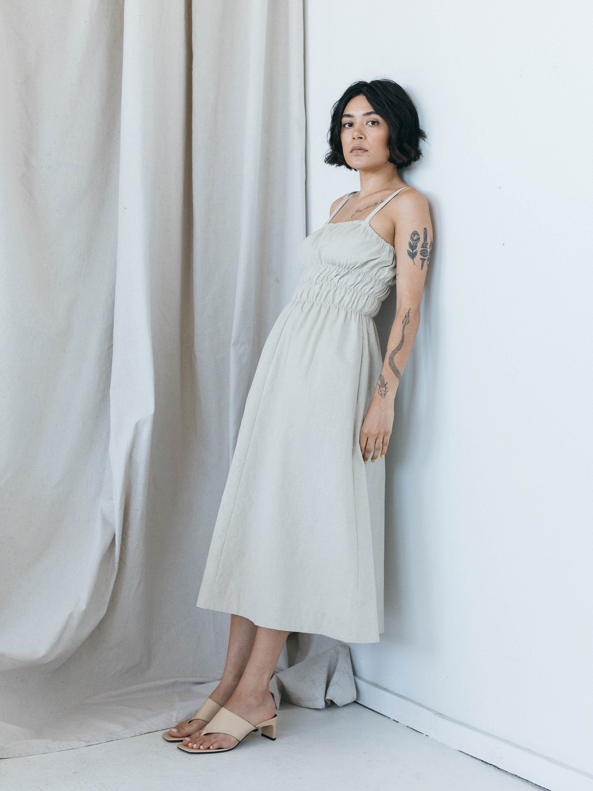 SAMPLE SALE - Verano Dress in Natural Twill - SMALL / STANDARD